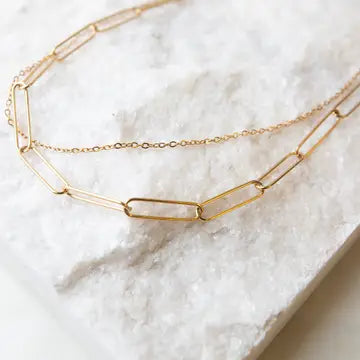 Gold Chain Layered Paperclip Necklace