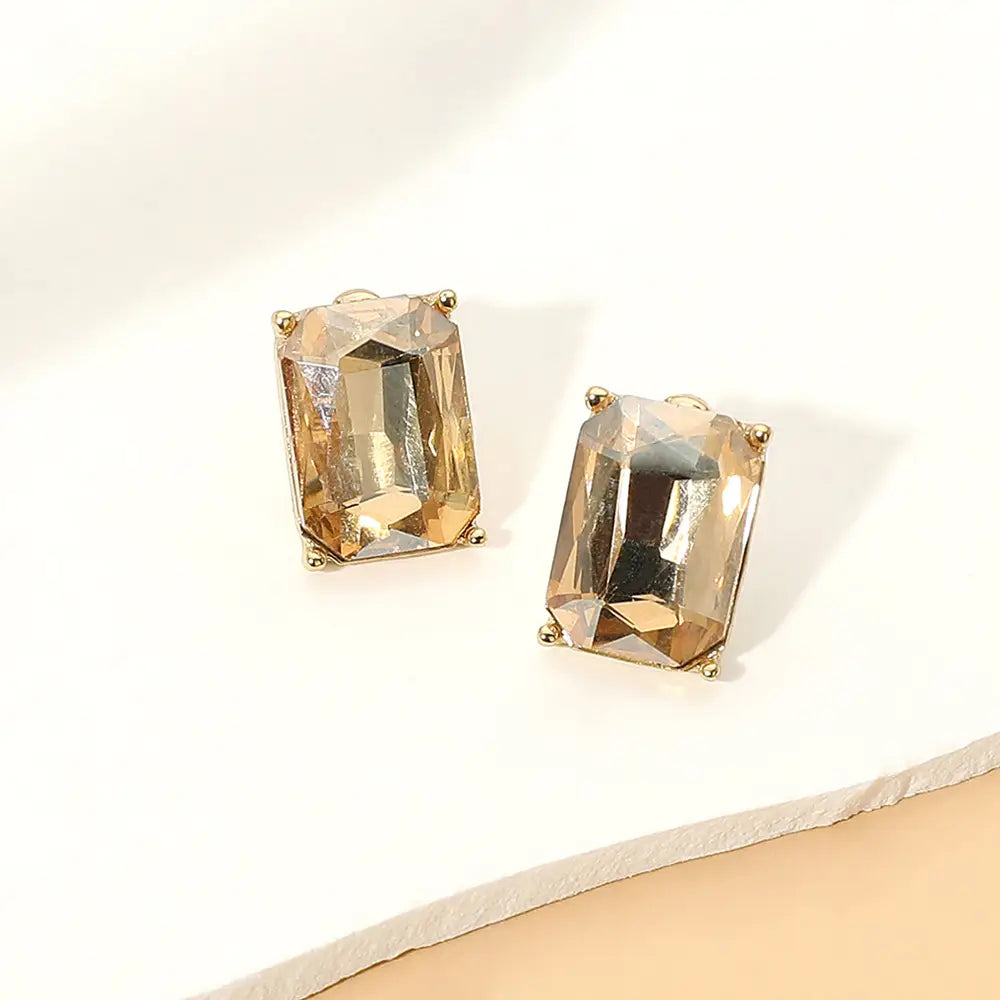 Rectangular Faceted Stone Stud Earrings