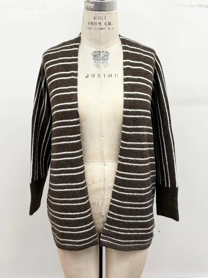 Striped Open-Front Knit Cardigan