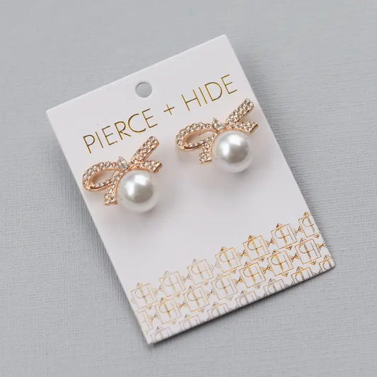 Pearl Bow Stud Earrings