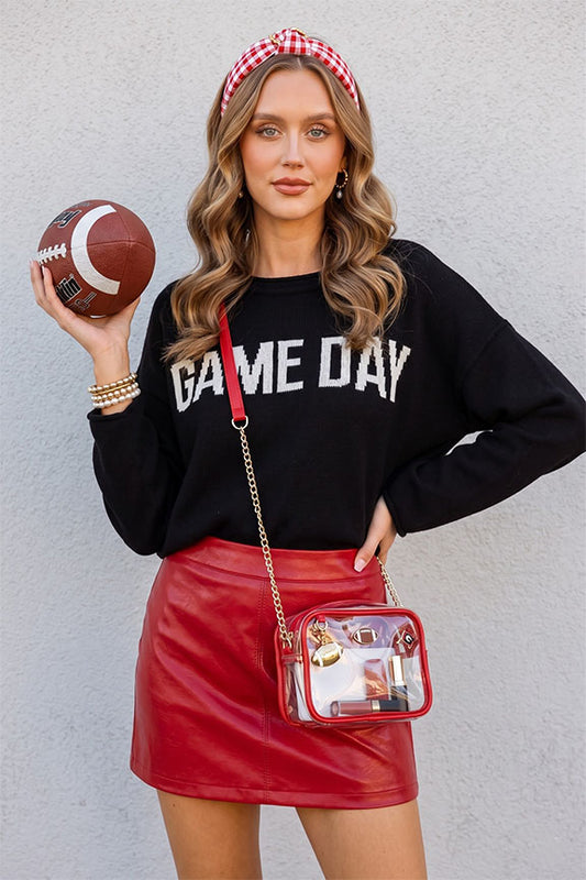 Game Day" Graphic Knit Sweater   Black