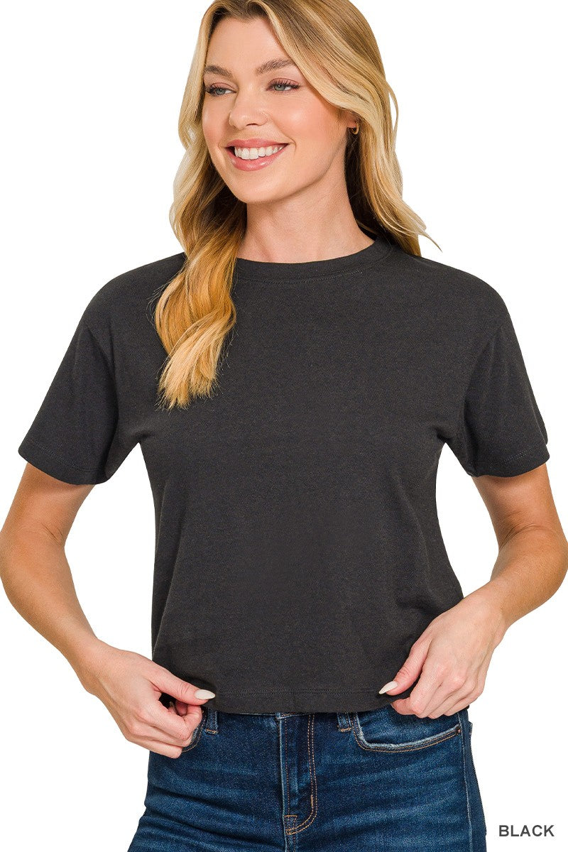 Cotton Crew Neck Cropped T-shirt