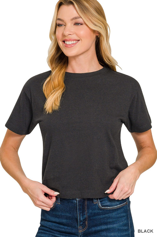 Cotton Crew Neck Cropped T-shirt