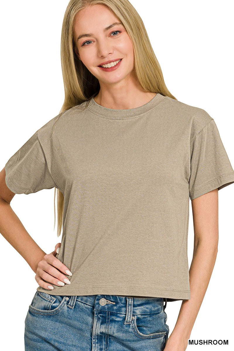 Cotton Crew Neck Cropped T-shirt