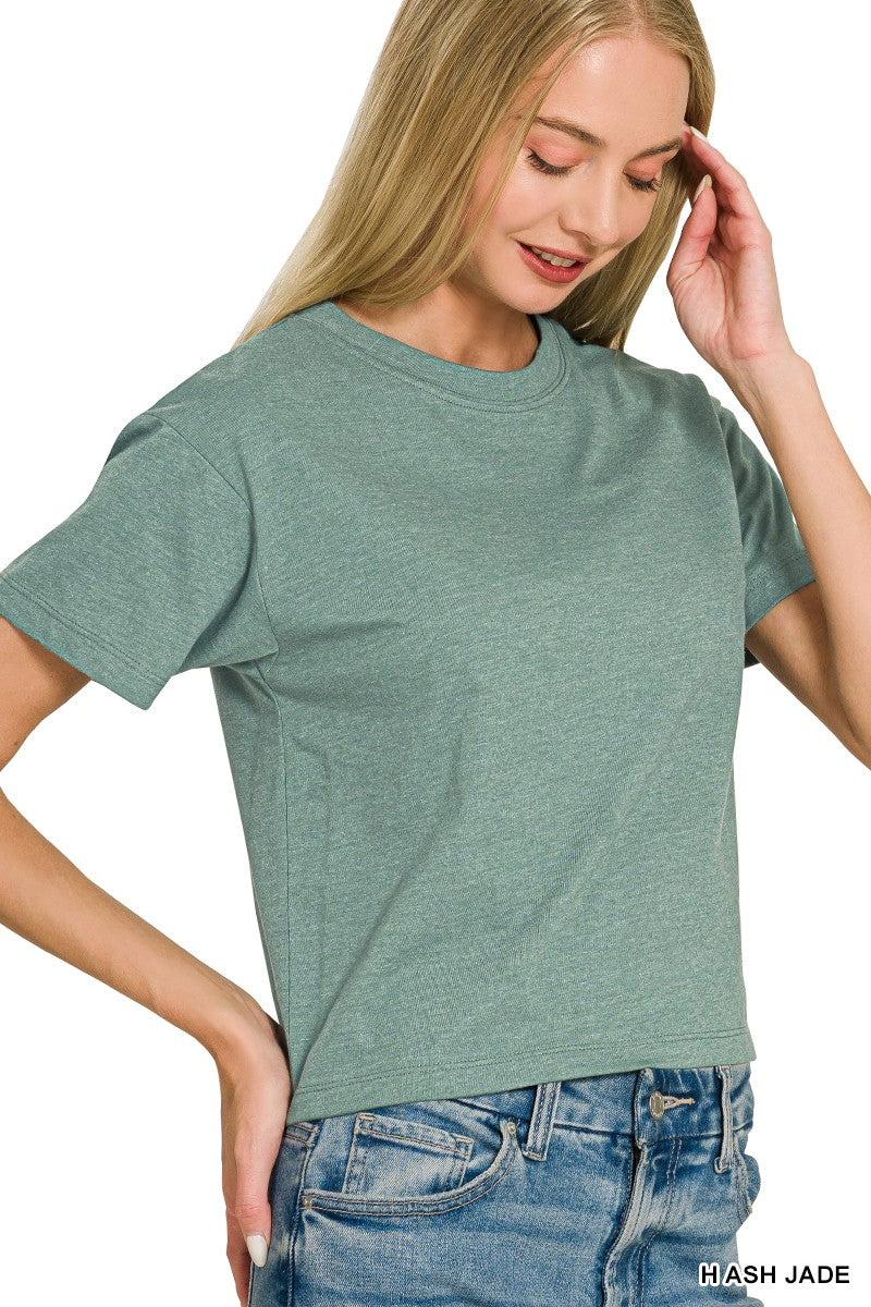 Cotton Crew Neck Cropped T-shirt