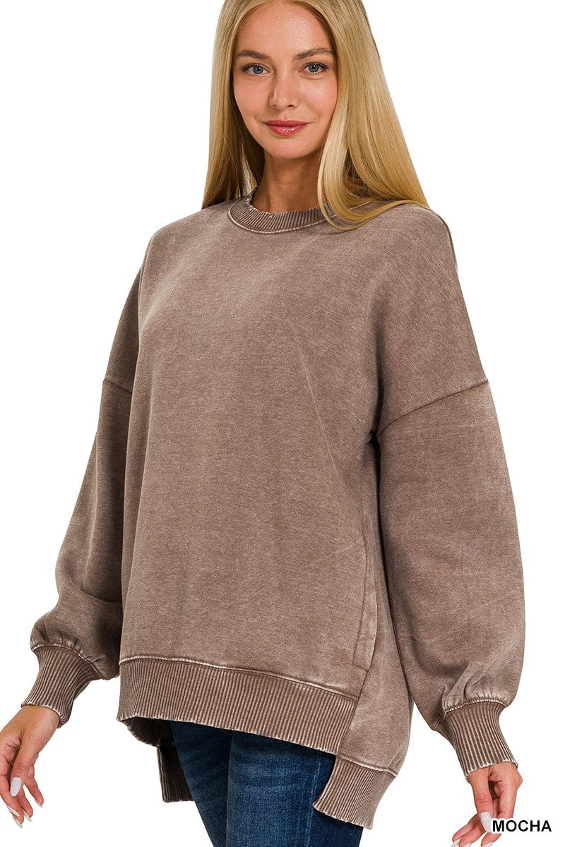 Acid Wash Fleece Hi-low Hem Pullover