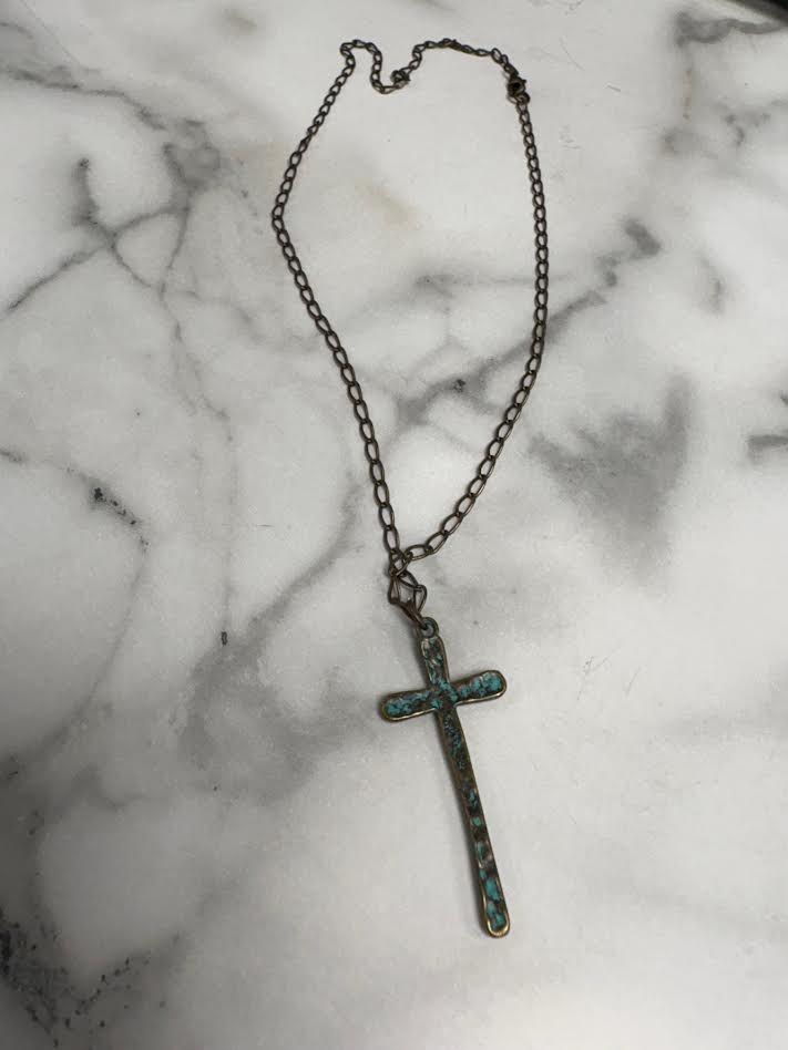 Turquoise hammered Cross Necklace