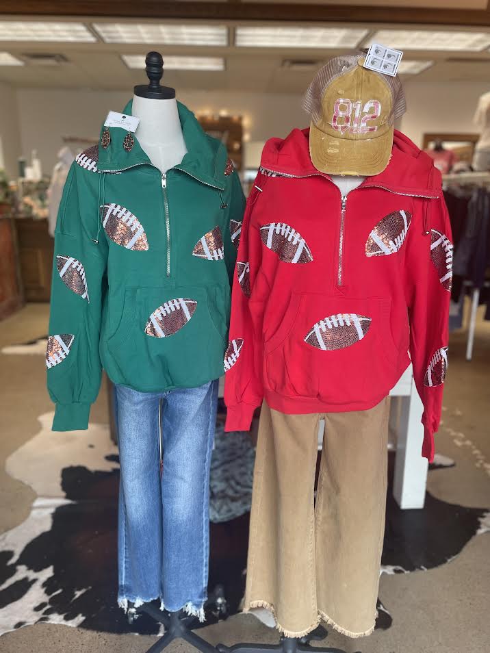 Football Sequin Hooded 1/4 Zip Sweatshirt