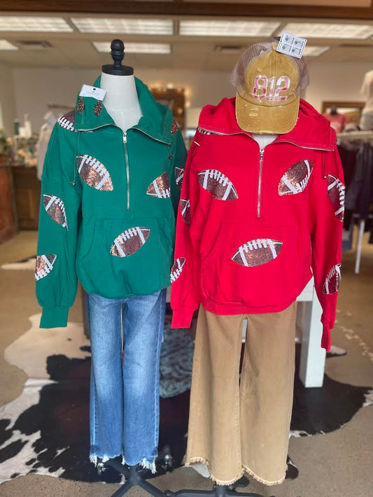Football Sequin Hooded 1/4 Zip Sweatshirt