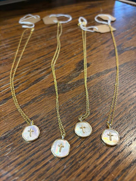 Mother of Pearl Gold Cross Necklace