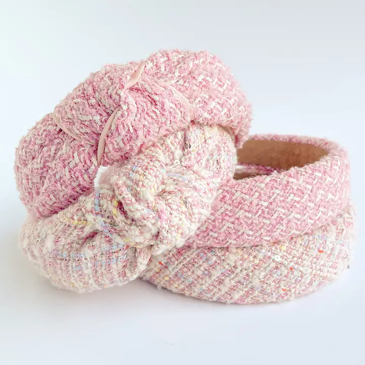 Pink Tweed Sparkle Knot Headband