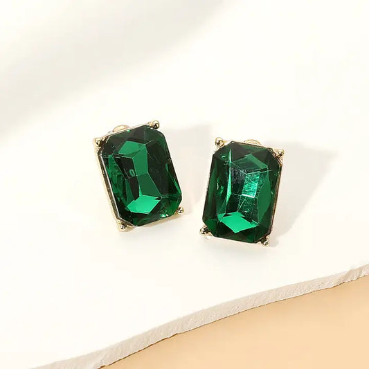 Rectangular Faceted Stone Stud Earrings