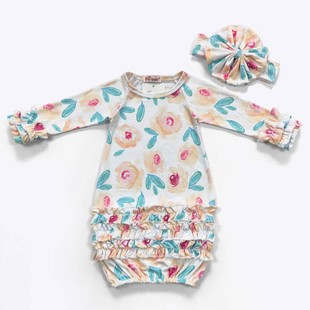 Watercolor Poppy Baby Gown with Bow - Newborn