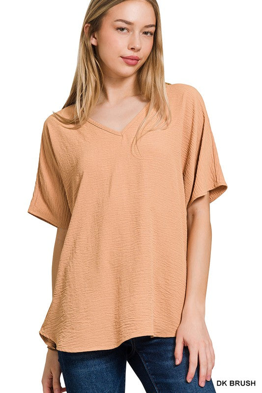 Woven Airflow V-neck Short Sleeve Top