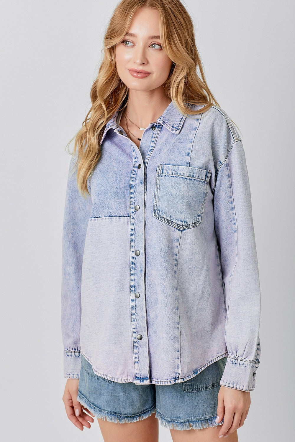 Lavender Colorblock Denim Shirt