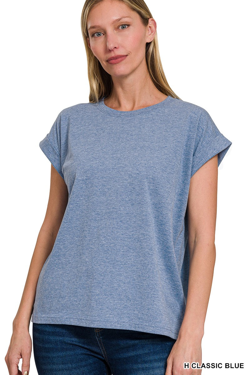 Round Neck Folded Short Sleeve T-shirt