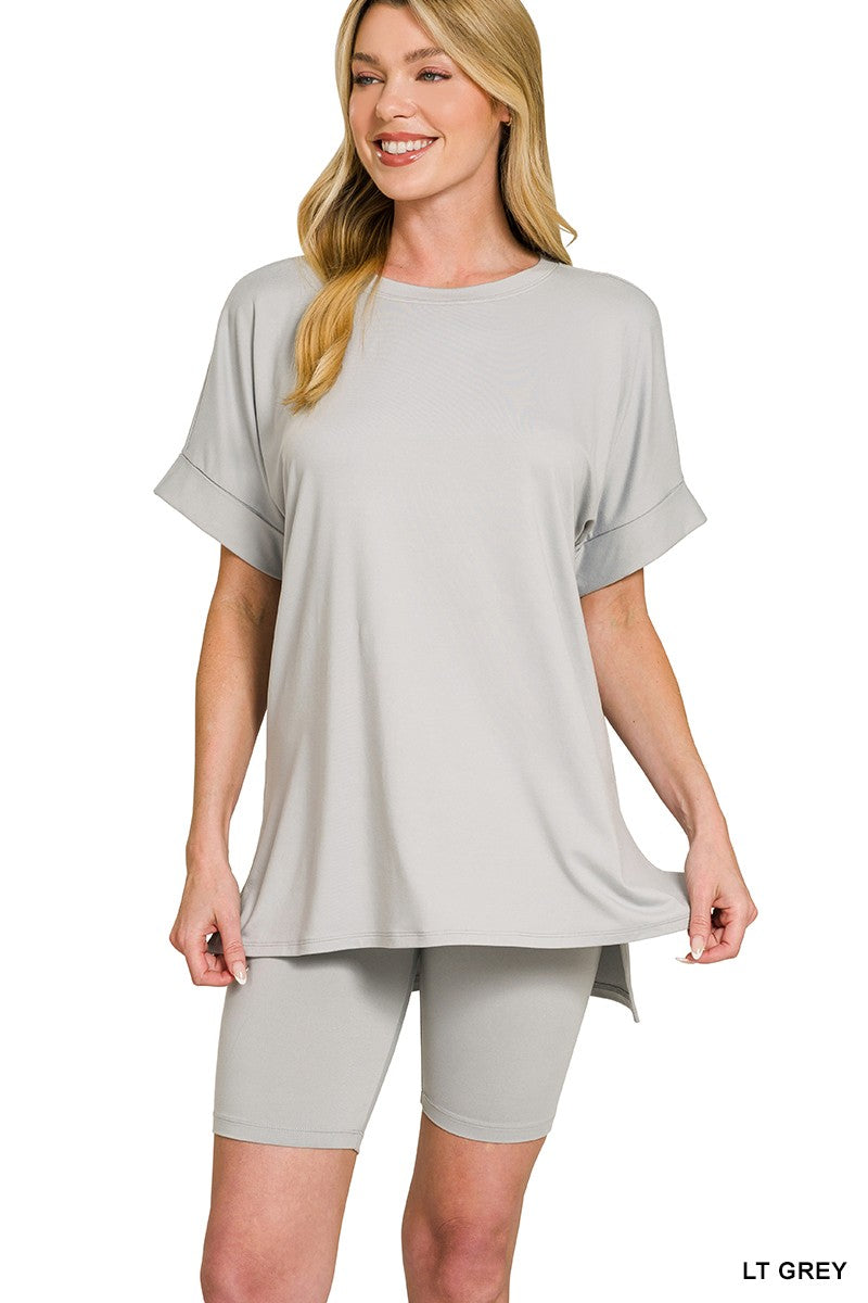 Brushed Microfiber Top & Biker Shorts