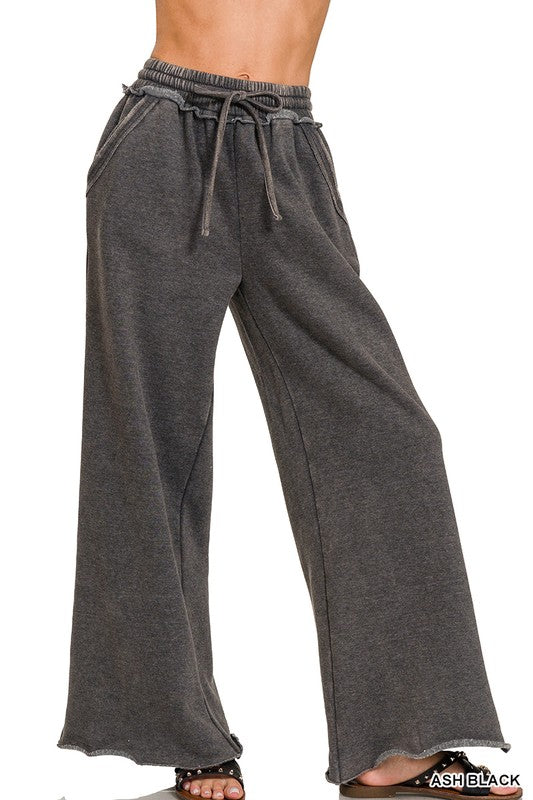Acid Wash Fleece Sweatpants W/Pockets