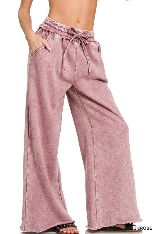 Acid Wash Fleece Sweatpants W/Pockets