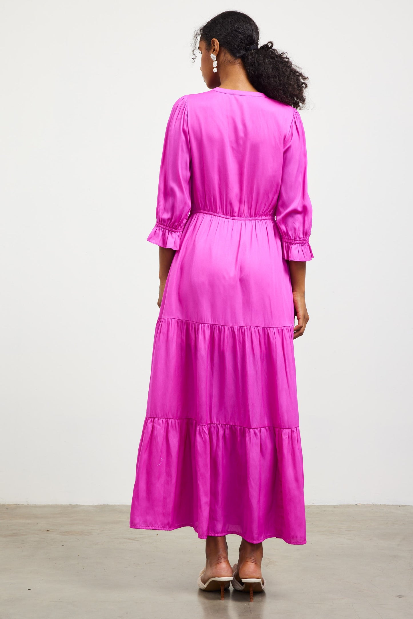 Split Neck Ruffle Tiered Maxi Dress