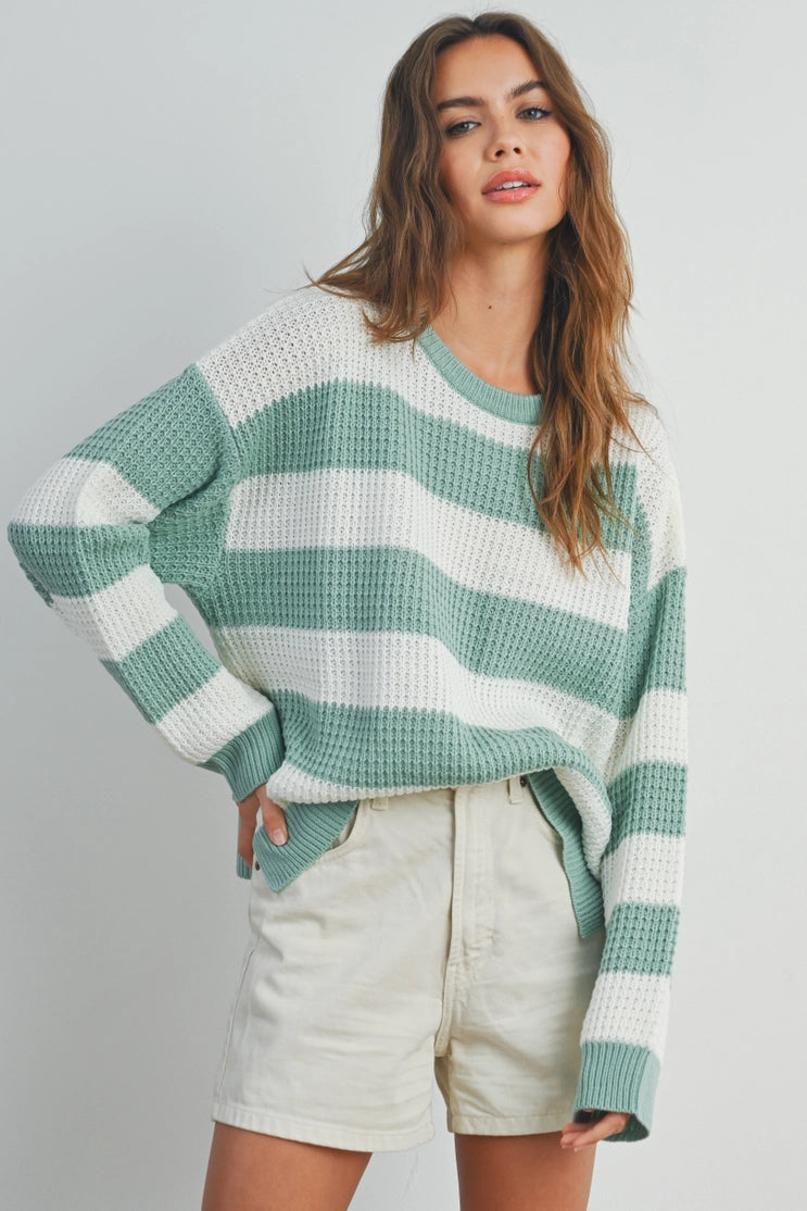 Stripe Round Neck Long Sleeve Sweater