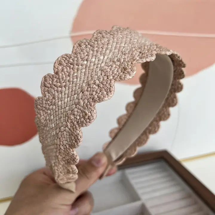 Scalloped Wide Straw Headband