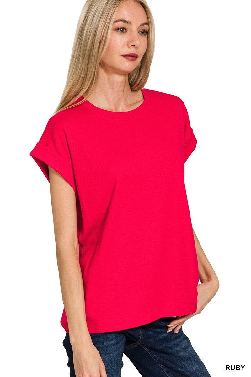 Cotton Modal Slub Rolled Sleeve Tee