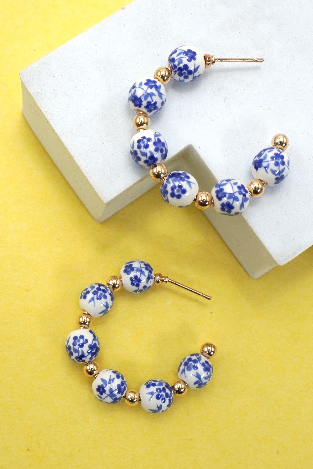 Blue Floral Hoop Earring