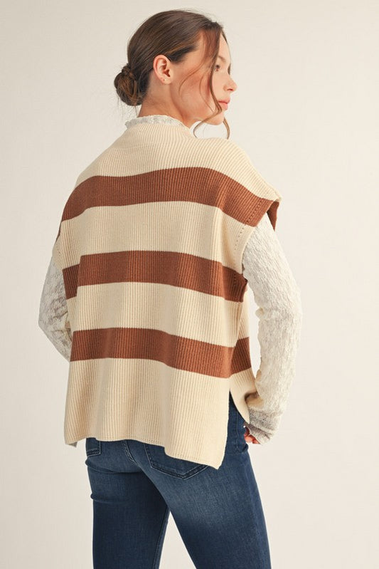 Striped Print Slay Sleeves Knit Top