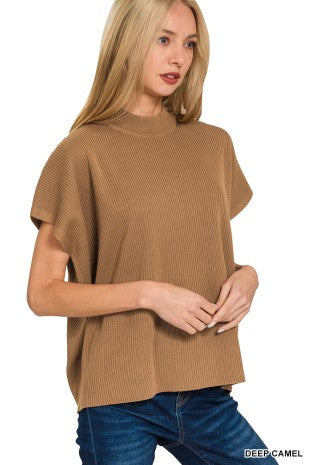 Mock Neck Short Sleeve Boxy Sweater