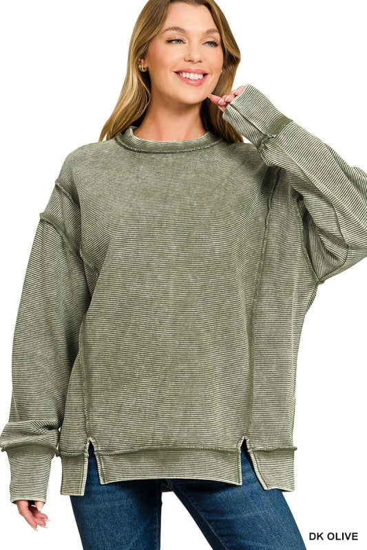 Acid Washed Ribbed Exposed-seam top