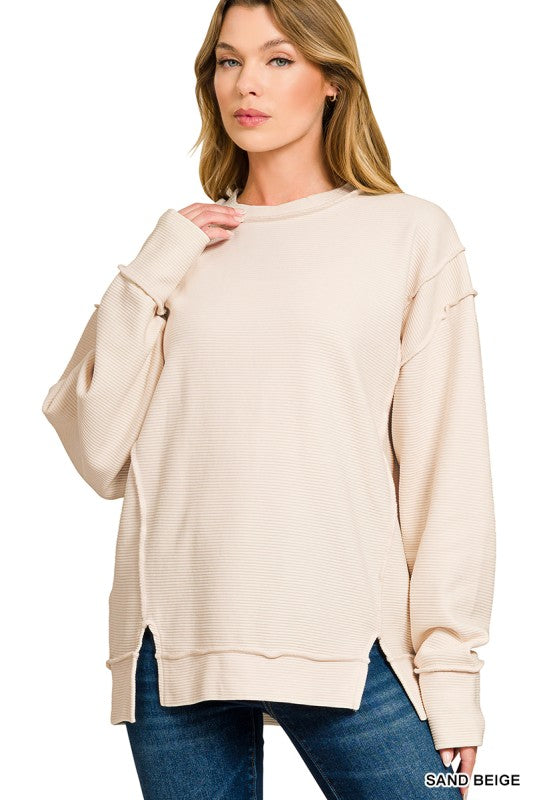 Acid Washed Ribbed Exposed-seam top