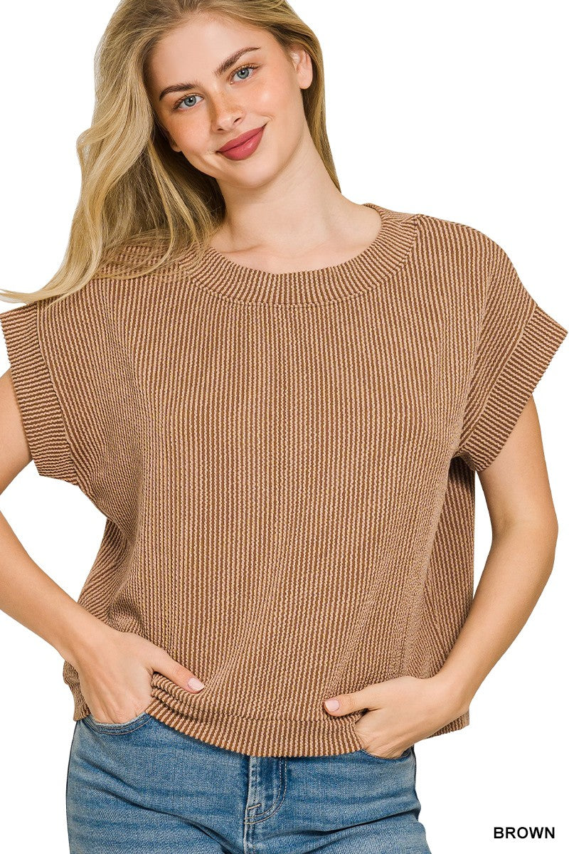 Raised Rib Cap Sleeve Top