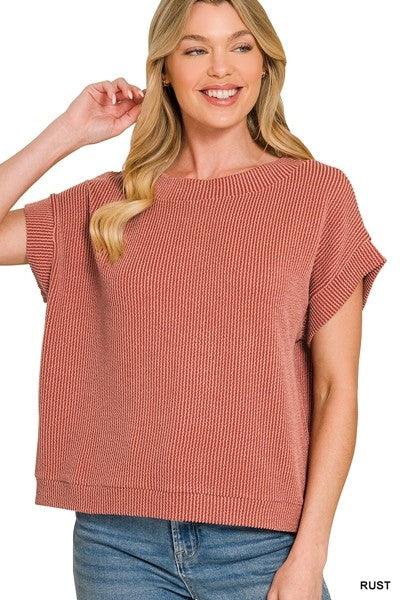 Raised Rib Cap Sleeve Top