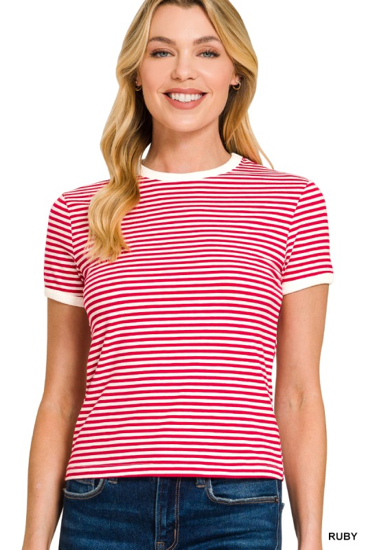 Striped Contrast Trim Tee