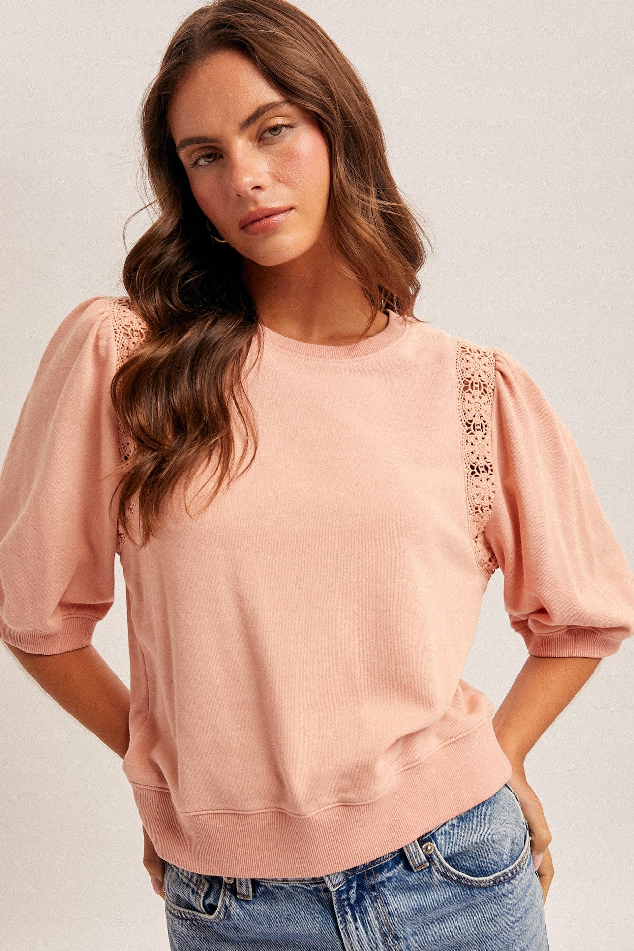 Lace Detail Balloon Sleeve Top