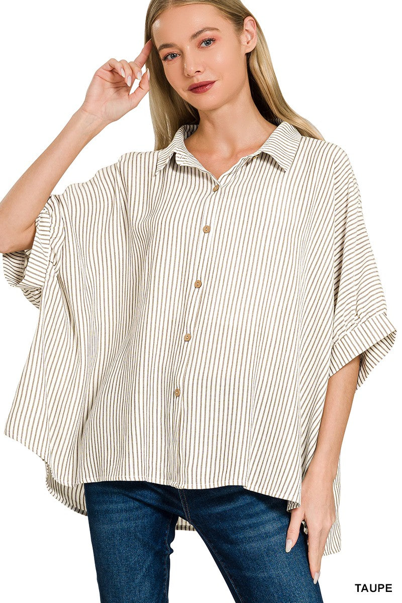 Woven Stripe Button Down Boxy Top