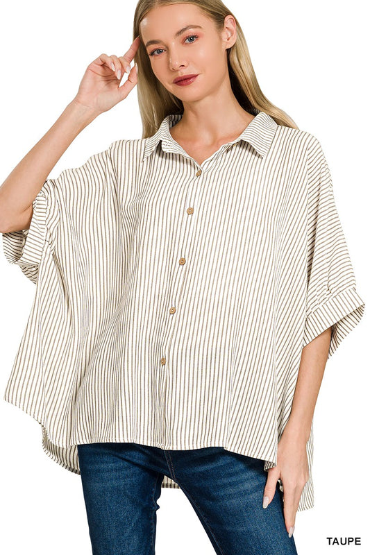 Woven Stripe Button Down Boxy Top