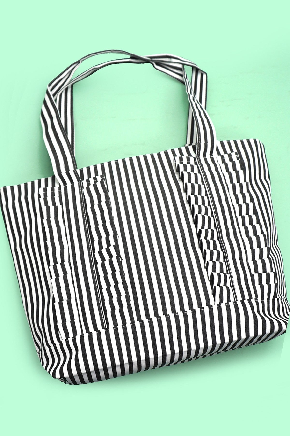 Gingham & Stripe Ruffle Tote Shoulder Bag