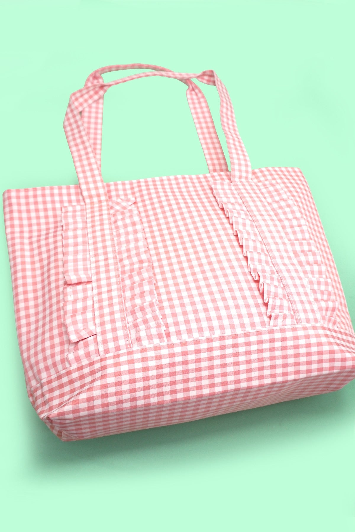 Gingham & Stripe Ruffle Tote Shoulder Bag