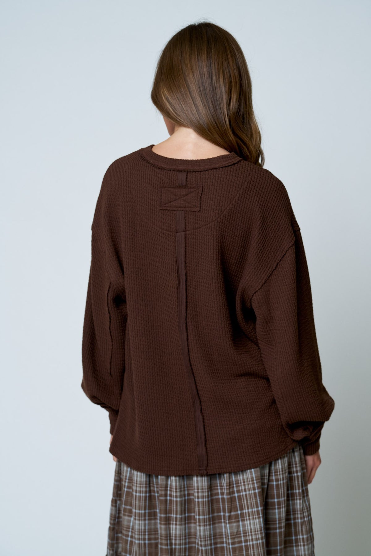 Textured Exposed Seam Long Sleeve Top