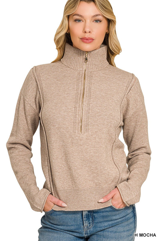 Half Zip High Neck Sweater