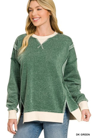 Fleece Acid Washed Contrast Trim Pullover