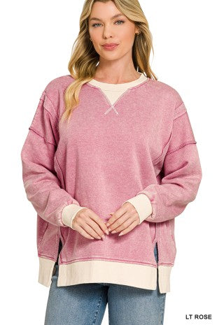Fleece Acid Washed Contrast Trim Pullover