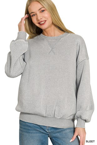 Acid Washed Fleece Oversized Pullover