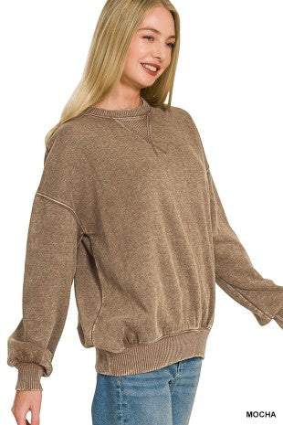 Acid Washed Fleece Oversized Pullover