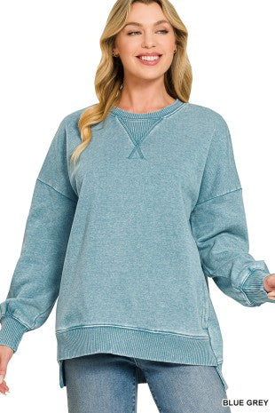 Acid Washed Hi-low Hem Sweatshirts