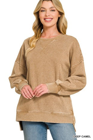 Acid Washed Hi-low Hem Sweatshirts