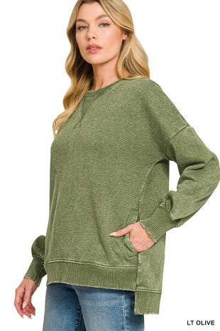 Acid Washed Hi-low Hem Sweatshirts