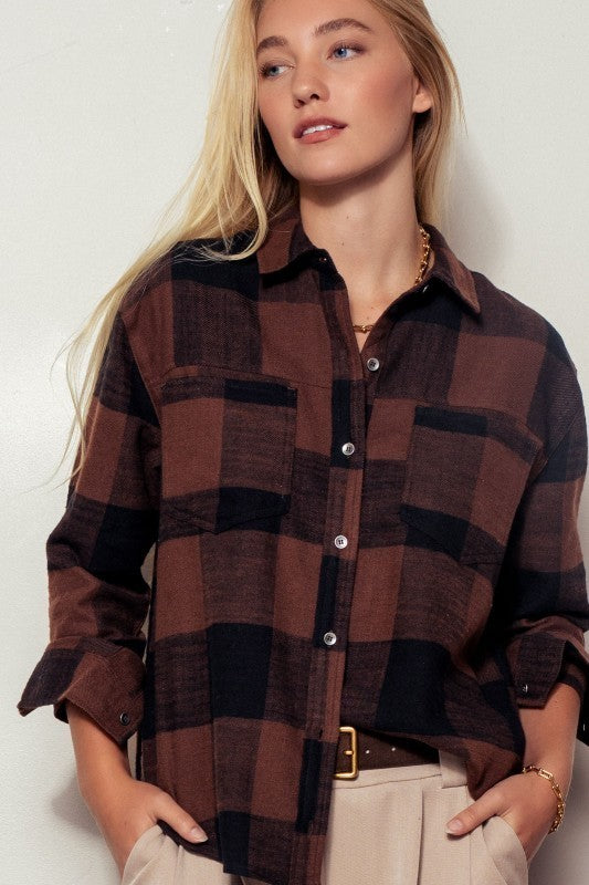 Buffalo Plaid Flannel Shirt Button Up Top